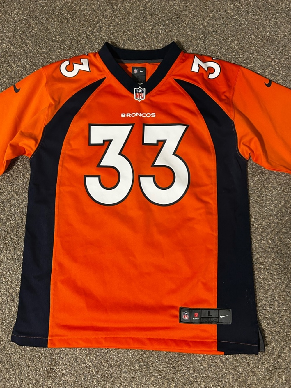 Nike Denver Broncos Javonte Williams #33 Youth Large NFL On Field Jersey Orange